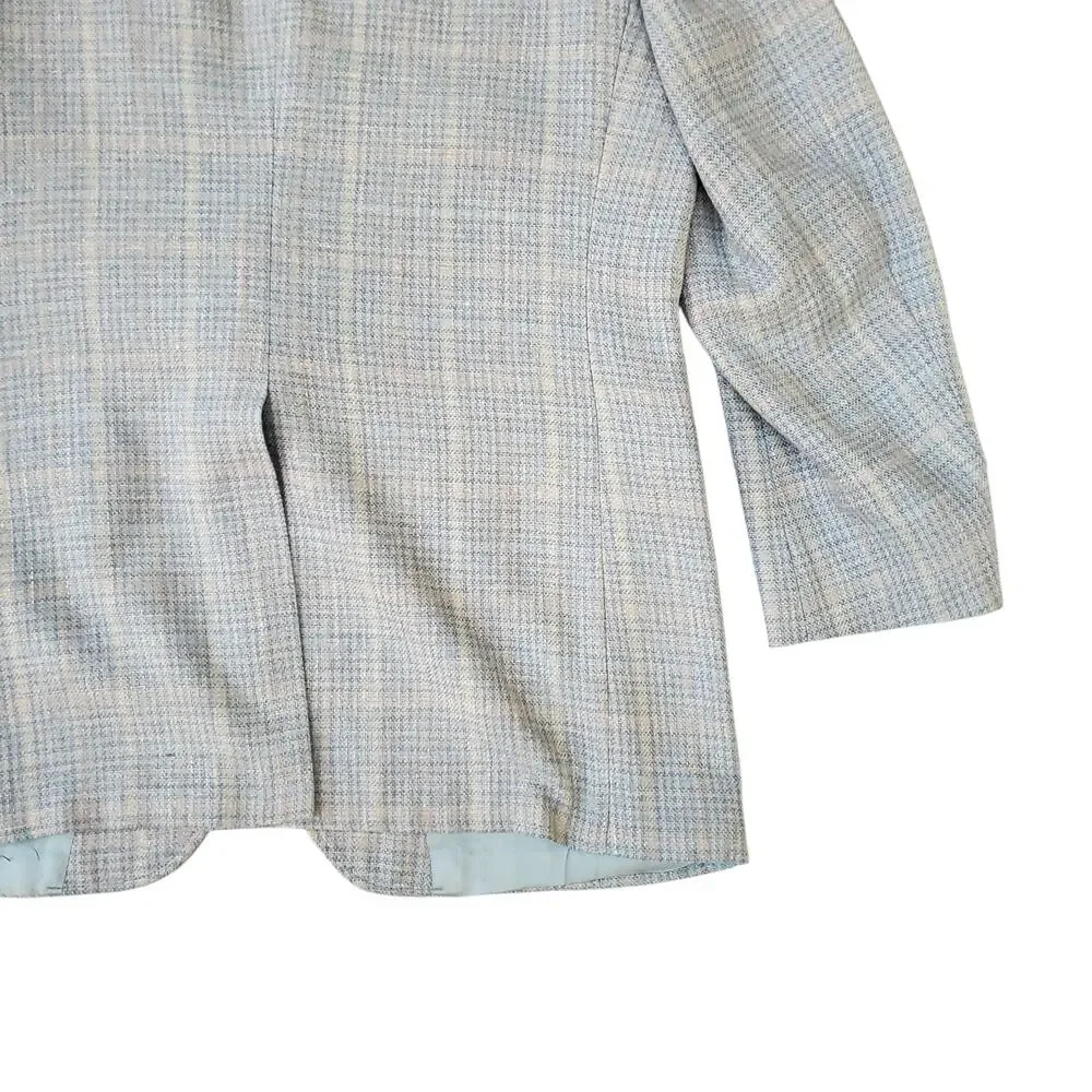 VTG Stafford Ivy Prep Blue Tweed Wool Plaid Check Sport Coat Blazer Jacket 42R